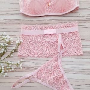 CONJUNTO RENDADO COM SUTIÃ TOMARA QUE CAIA – ROSA