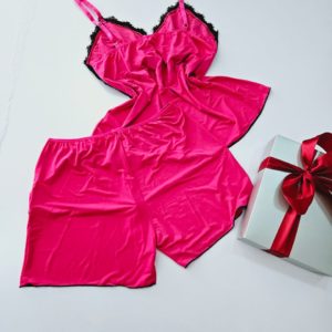 BABYDOLL EM MICROFIBRA COM DETALHE EM RENDA PRETA – PINK