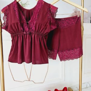 BABYDOLL MALHA FRIA COM DETALHE EM RENDA – BORDÔ