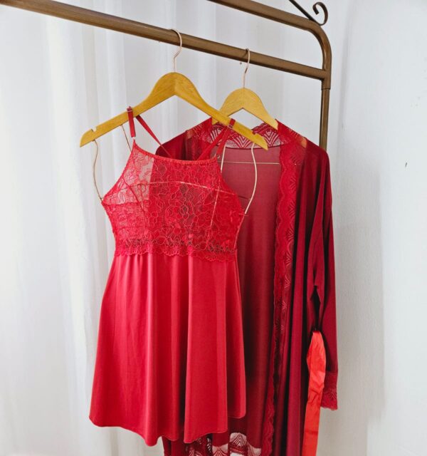 CAMISOLA COM ROBY MAGA LONGA DETALHE EM RENDA - VERMELHO - Image 2