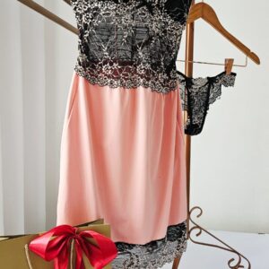 CONJUNTO CAMISOLA EM MICROFIBRACOM RENDA BICOLOR + TANGA