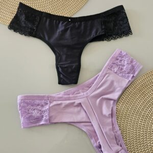 CALCINHAS EM MICROFIBRA COM LATERAL RENDADA